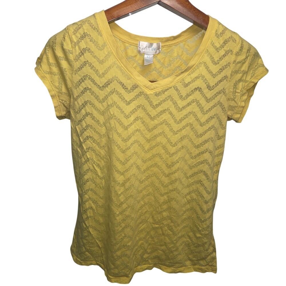 Just Be Yellow Chevron Burnout Short Sleeve V-Neck Graphic Tee T-Shirt